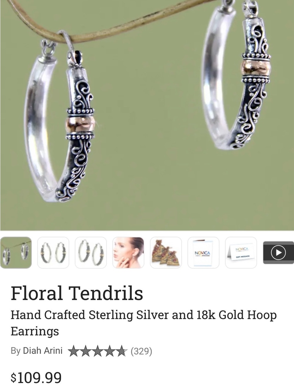 Floral Tendrils Sterling Silver and 18k Gold Hoop Earrings - Silver & Gold